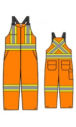SH.700A 100% Cotton Unlined Bib Overall with Non FR T4 Sew-On Reflective Silver and Hi-Viz Yellow 4" Stripes