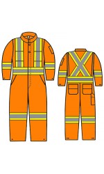 SH.7070  100% Cotton Unlined Coverall with Non FR T4 Sew-On Reflective Silver and Hi-Viz Yellow 4" Stripes