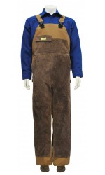 GB.712 88/12 Cotton Nylon FR Canvas Unlined Bib Overall With Special Treated Leather Front and Pockets, and Hidden Knee Patch for Extra Protection